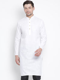VASTRAMAY Men White Solid Straight Cotton Kurta