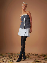 SASSAFRAS Jacquard Geometric Tweed Tube Top