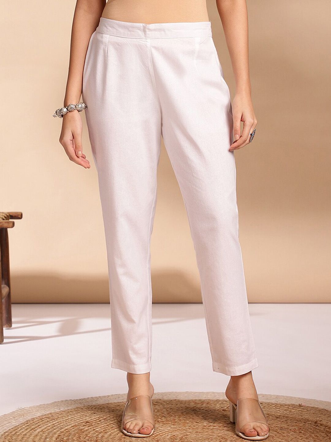 Anouk Pleated Round Neck Round Neck Cotton Kurta with Trousers