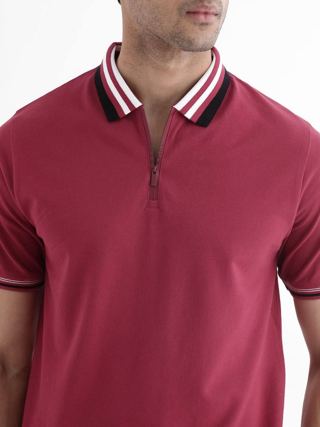 RARE RABBIT Men Polo Collar Regular Fit T-shirt