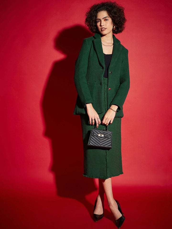 SASSAFRAS Green Self Design Notched Lapel Collar Pure Cotton Single-Breasted Blazer