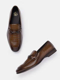 House of Pataudi Men Textured Formal Horsebit Loafers
