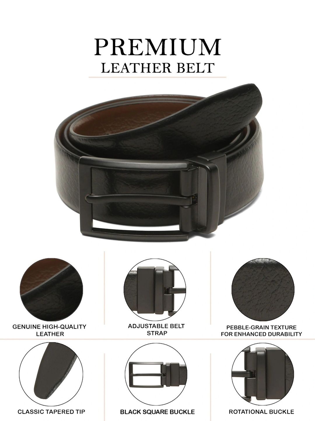 Teakwood Leathers Men Textured Leather Reversible Formal Belt