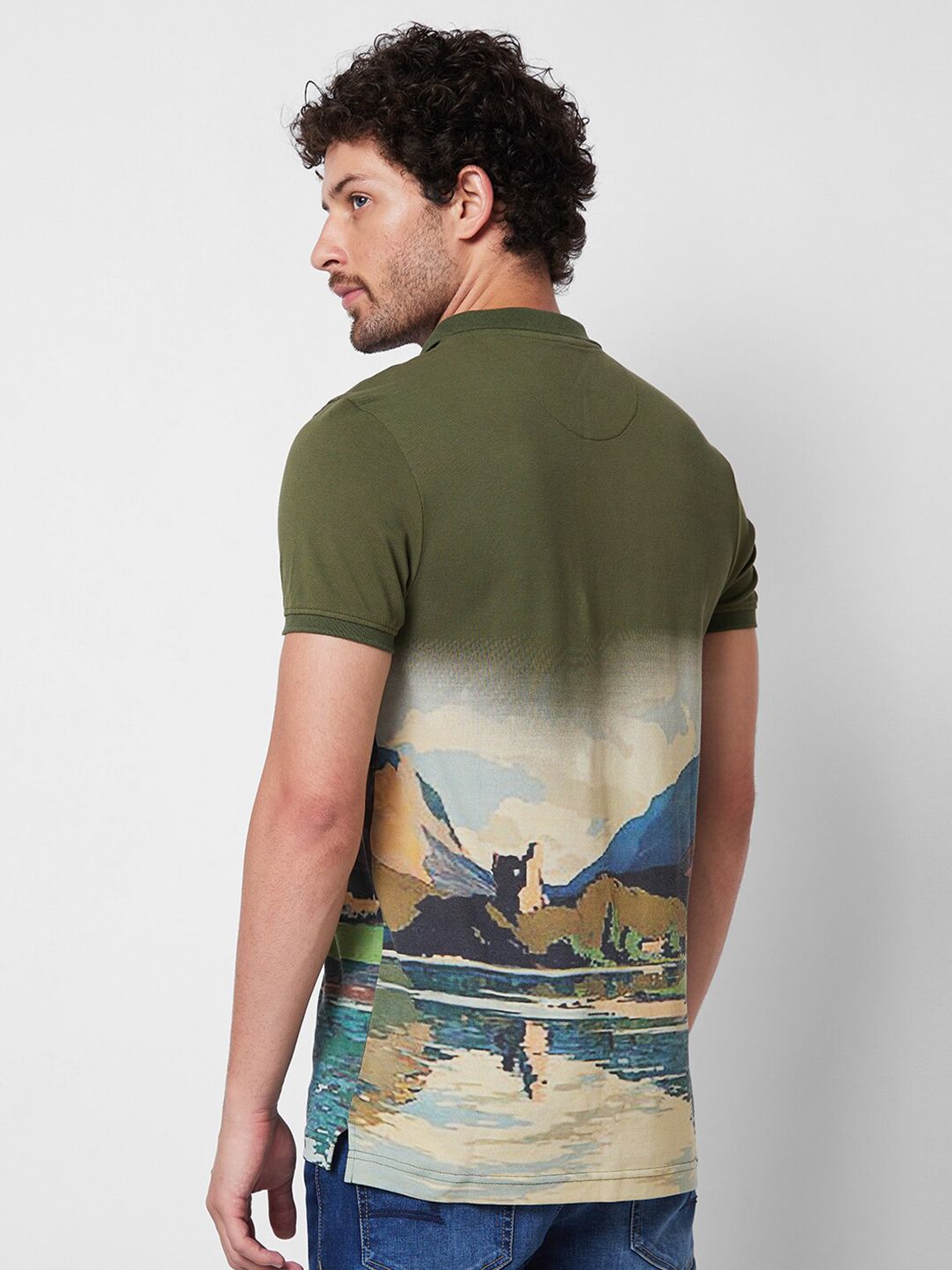 SPYKAR Graphic Printed Polo Collar Pure Cotton Slim Fit T-shirt