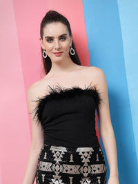Athena Strapless Faux Fur Trim Tie-Ups Detail Tube Top