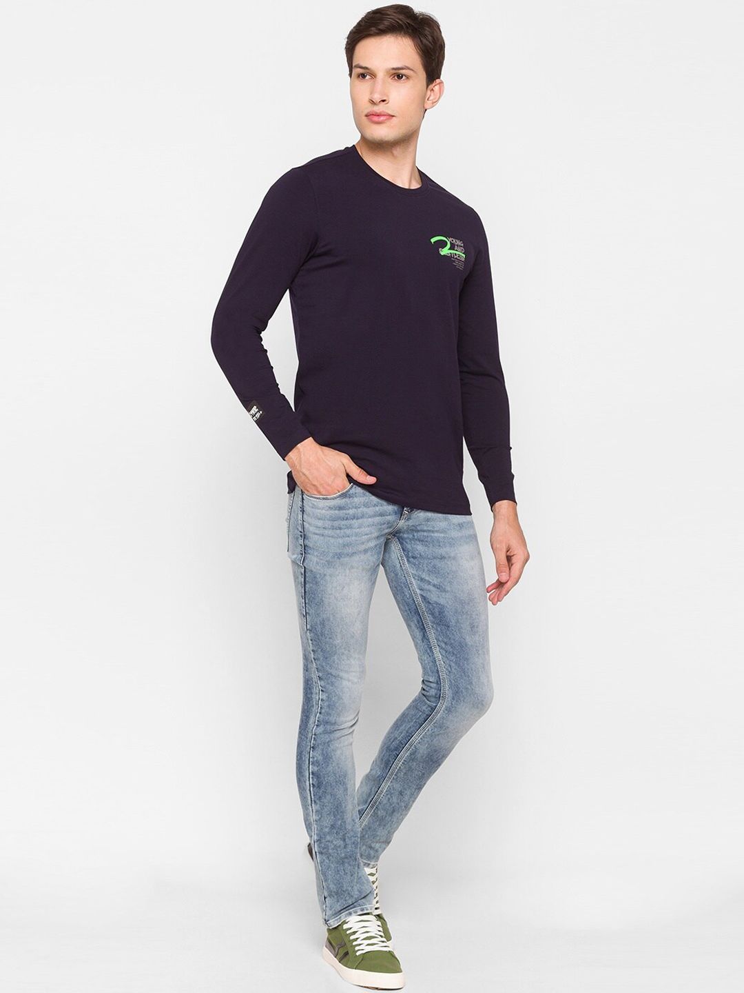 SPYKAR Men Blue Slim Fit Low-Rise Mildly Distressed Heavy Fade Jeans