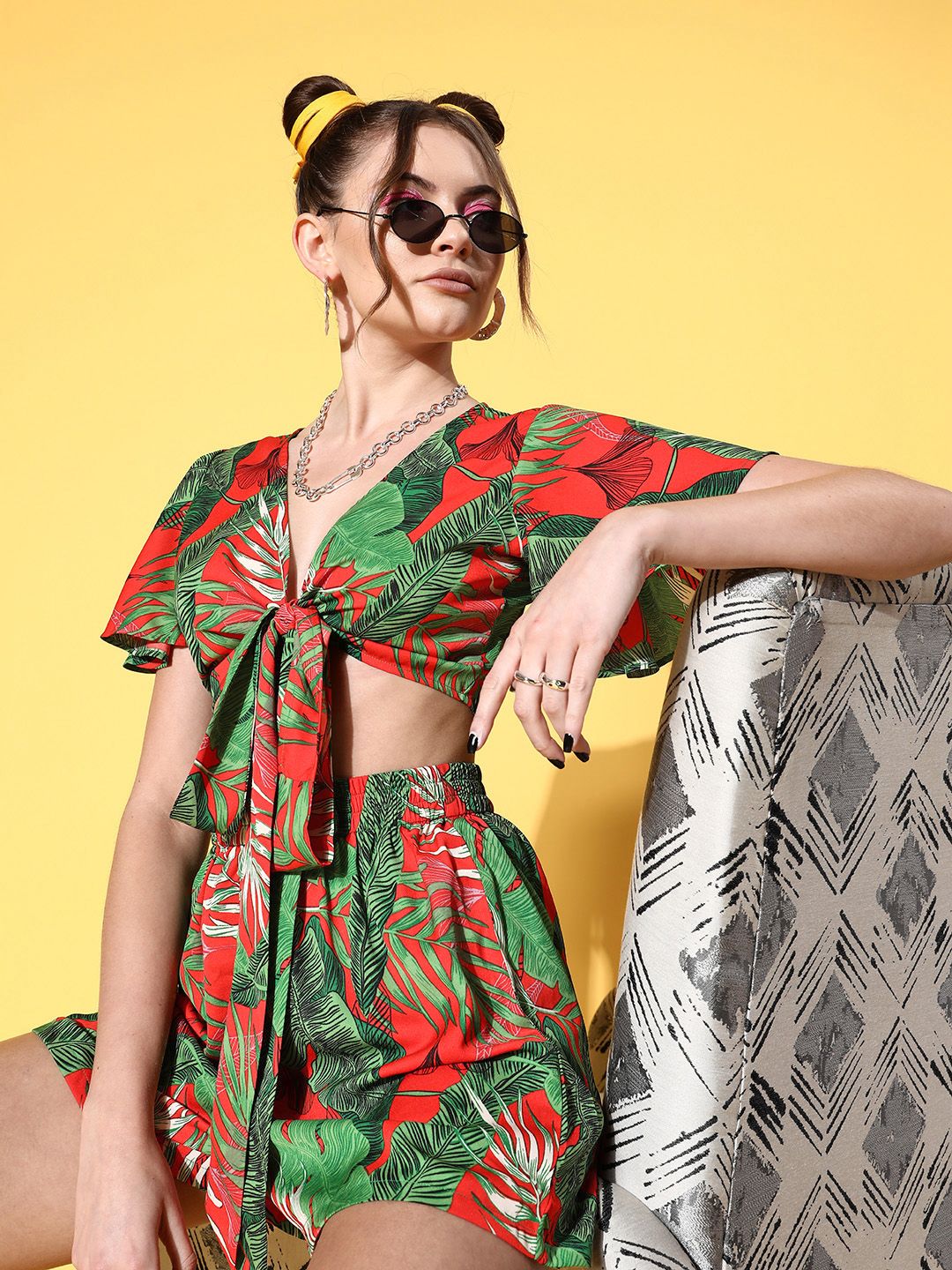 Berrylush Women Stylish Red Printed Top with Shorts