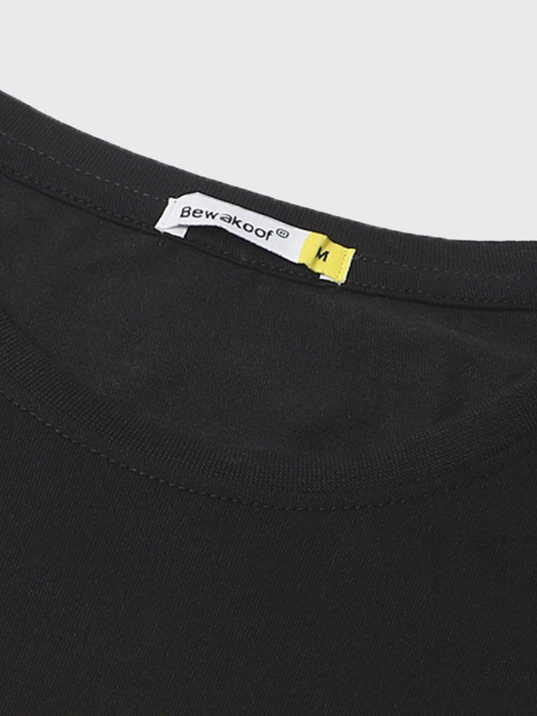 Bewakoof Men Black & Purple Printed Pure Cotton T-shirt