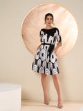 Antheaa Print Layered Satin Fit & Flare Dress