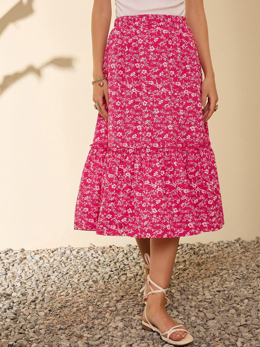 Berrylush Floral Printed A-Line Midi Skirt