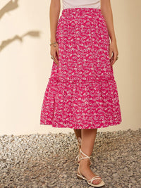 Berrylush Floral Printed A-Line Midi Skirt
