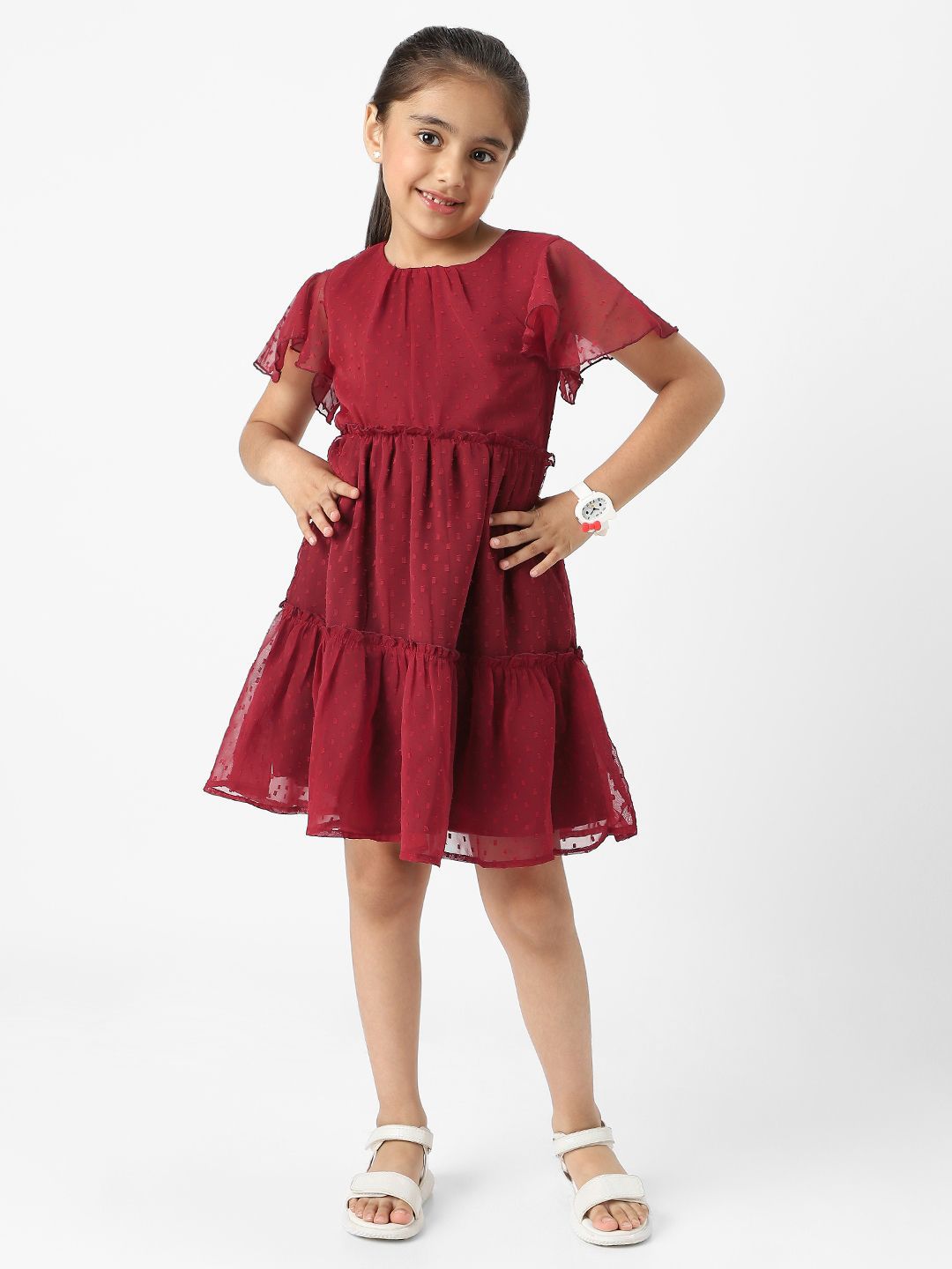 Nauti Nati Flared Sleeve Ruffled Fit & Flare Dress