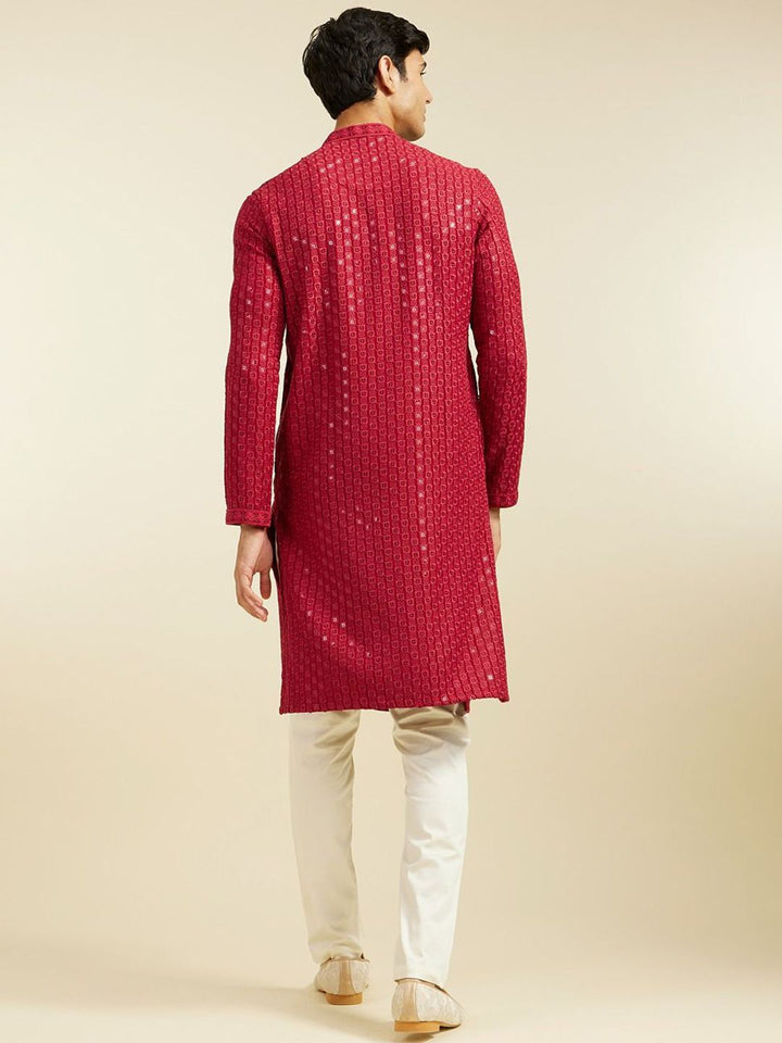 Diwas by Manyavar Geometric Chikankari Embroidered & Sequinned Mandarin Collar Kurta