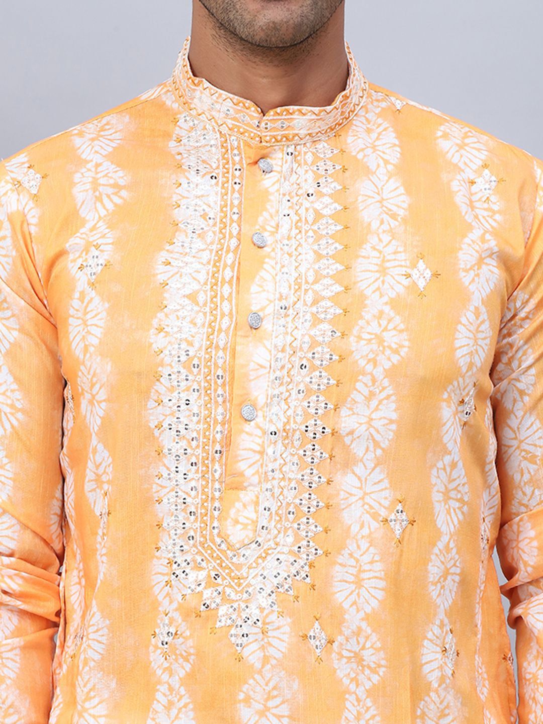Jompers Floral Printed Mandarin Collar Sequins Straight Kurta