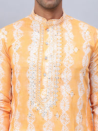 Jompers Floral Printed Mandarin Collar Sequins Straight Kurta