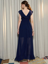 Berrylush Women V-Neck A-Line Maxi Dress With Ruffles Detail