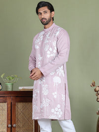 Jompers Floral Embroidered Mandarin Collar Chikankari Kurta
