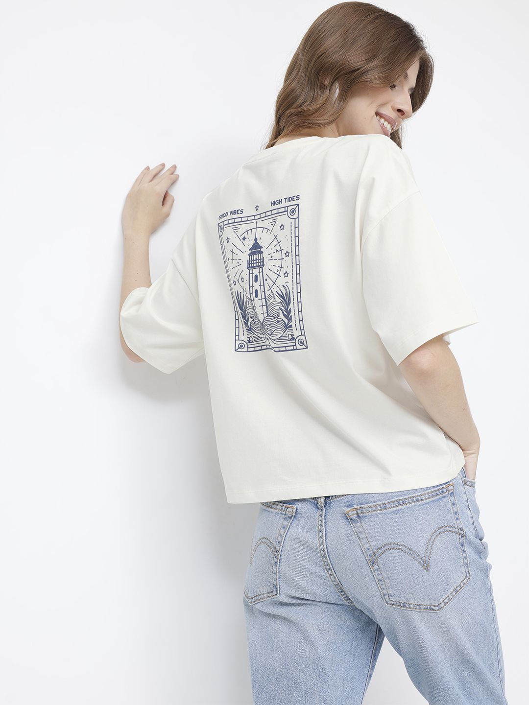 DressBerry Nautical Chic Print Boxy T-shirt