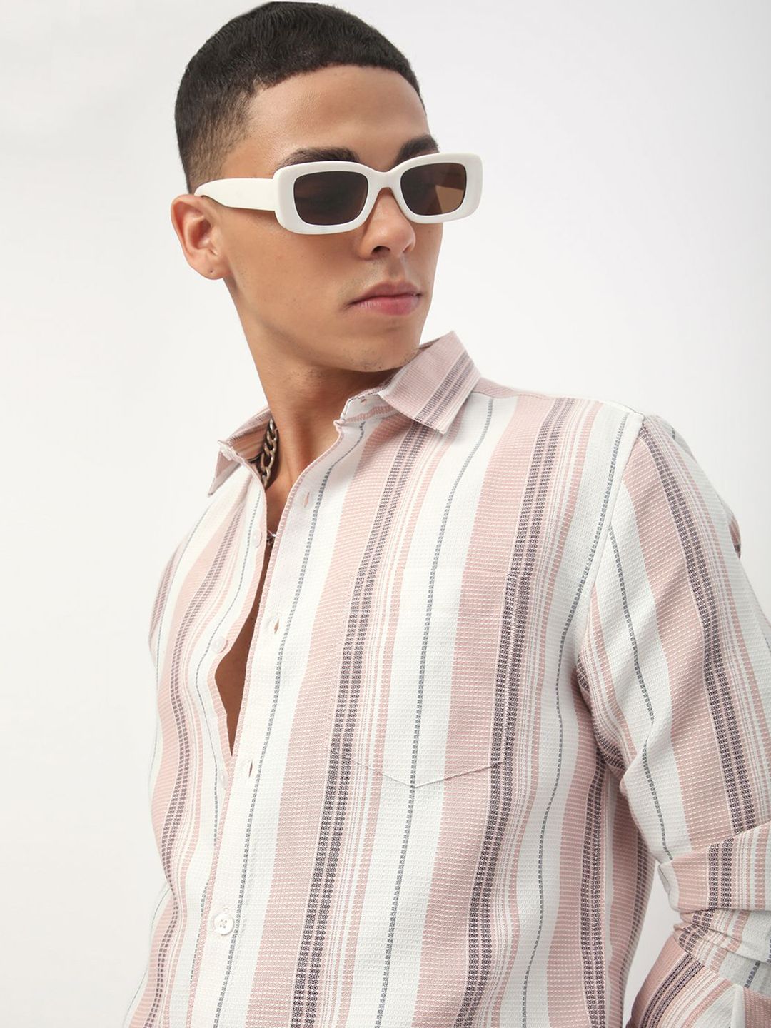 VASTRADO Men Classic Slim Fit Opaque Striped Casual Shirt