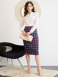 Berrylush Check High Rise Pencil Midi Skirt
