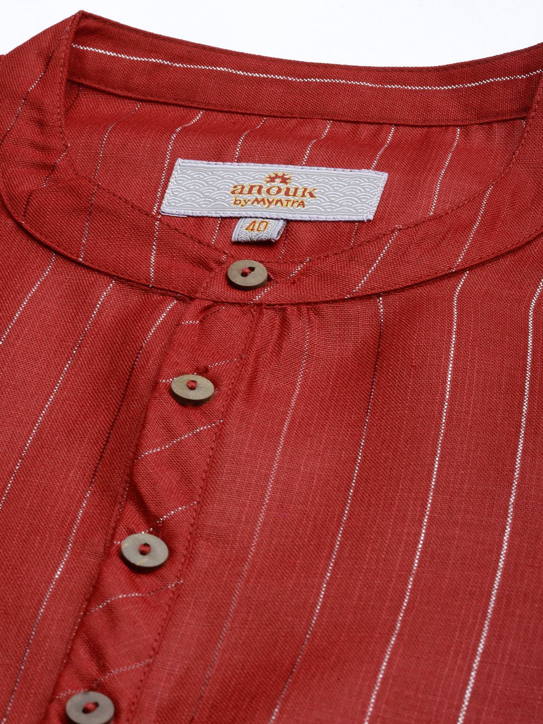 Anouk Men Red & Gold-Coloured Striped Straight Kurta