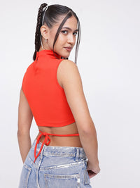 DressBerry Bright Engrossed Tie-Up Crop Fitted Top
