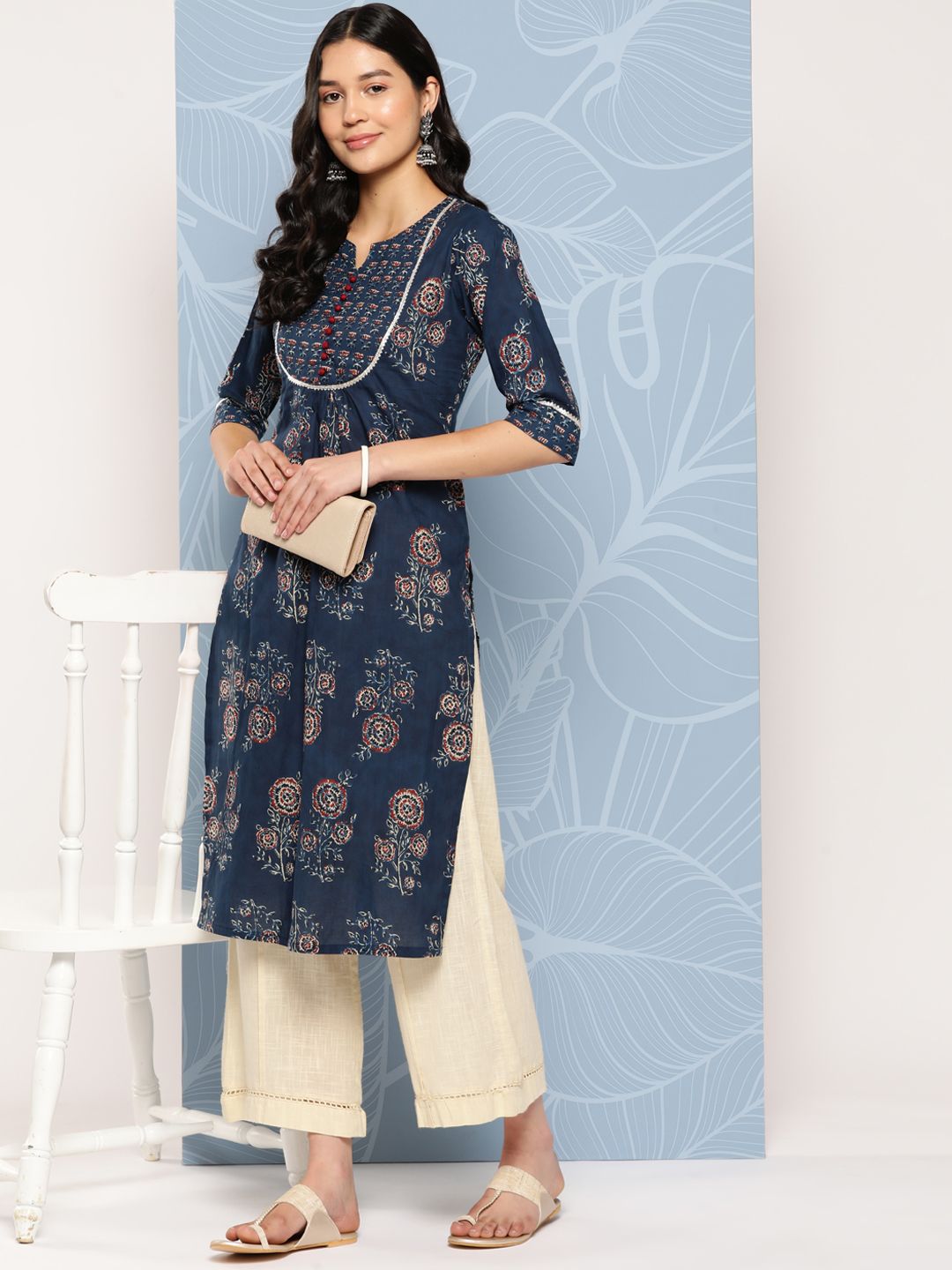 Libas Floral Yoke Design Gotta Patti Cotton Kurta