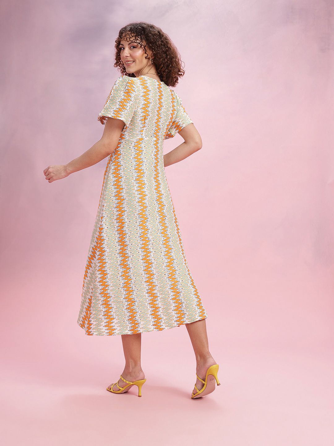 DressBerry Crochet Flared Sleeve A-Line Midi Dress