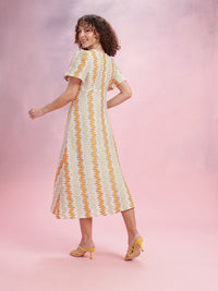 DressBerry Crochet Flared Sleeve A-Line Midi Dress