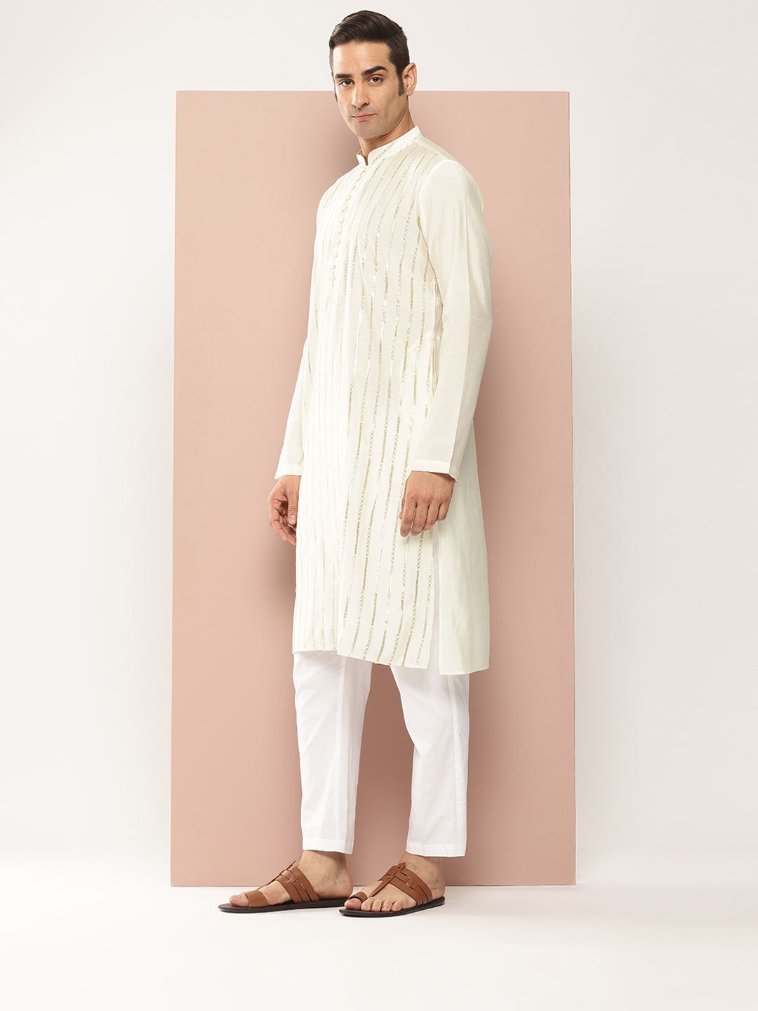 See Designs Embroidered Sequinned Chanderi Silk Kurta with Pyjamas
