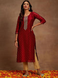 Libas Ethnic Motifs Woven Design Thread Work Detail Chanderi Silk Straight Kurta