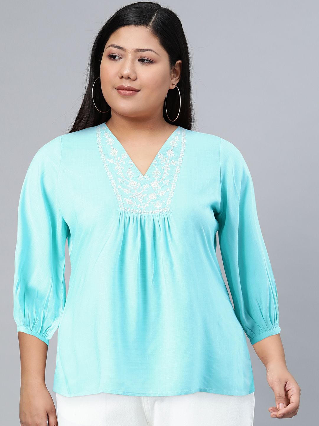 Global Desi Ethnic Motif Embroidered Regular Top