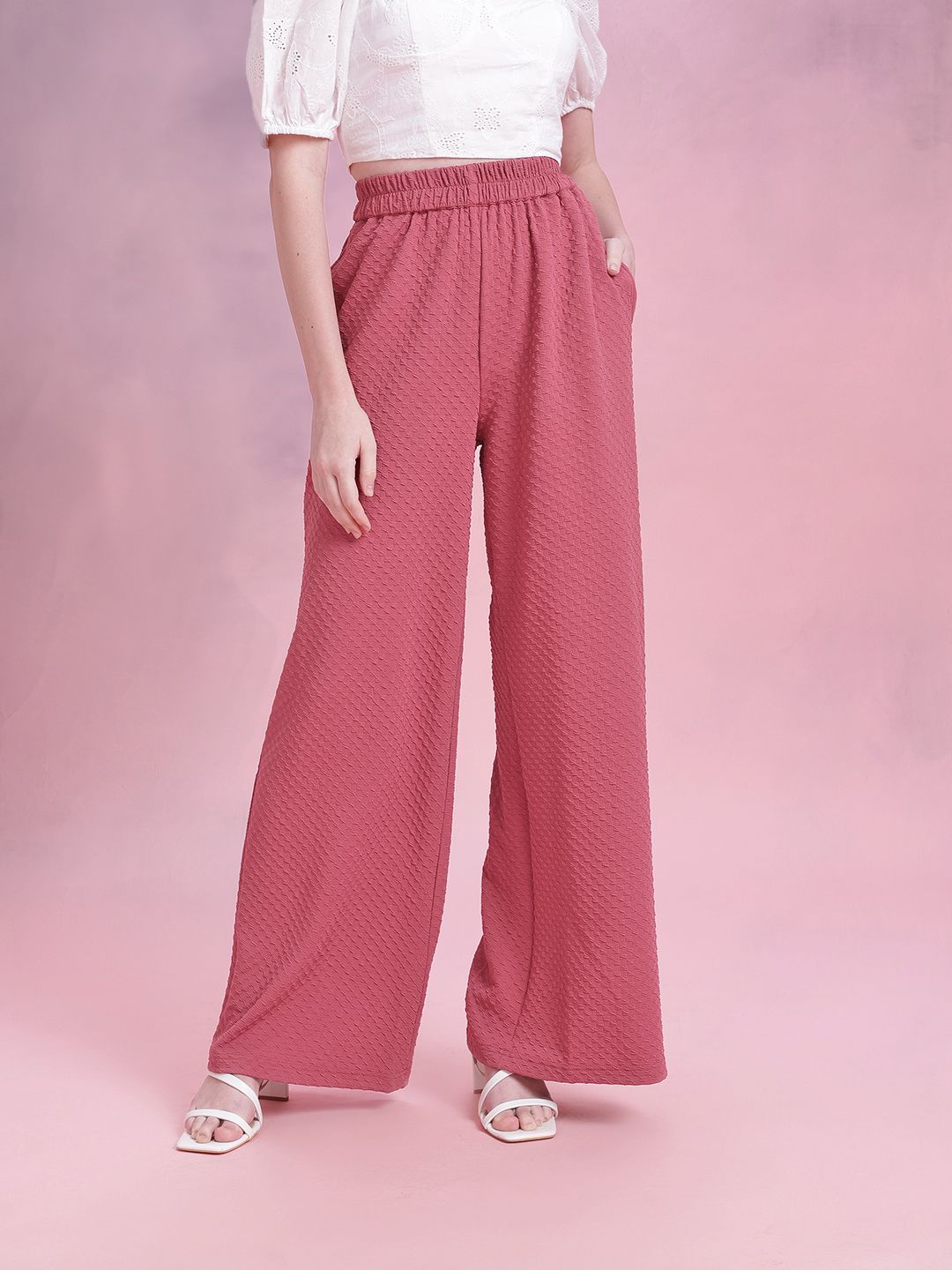 DressBerry Women Textured Wide Leg Trousers