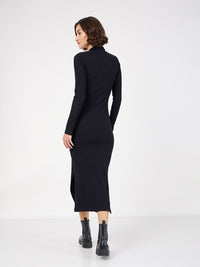 SASSAFRAS Black Ribbed Bodycon Midi Dress