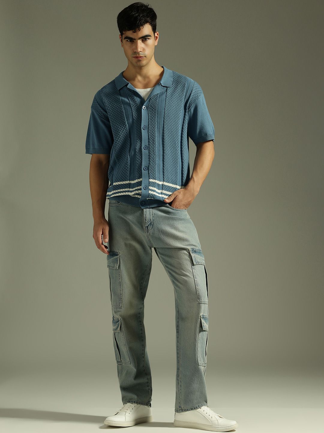 DENNISON Men Baggy Fit Korean Cargo Jeans