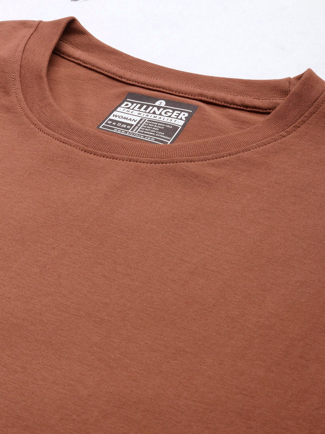 DILLINGER Women Brown Solid Cotton Oversized T-shirt