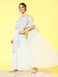 Libas Floral Embroidered Pure Georgette Palazzo Saree