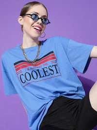 STREET 9 Women Blue Printed Oversize T-shirt
