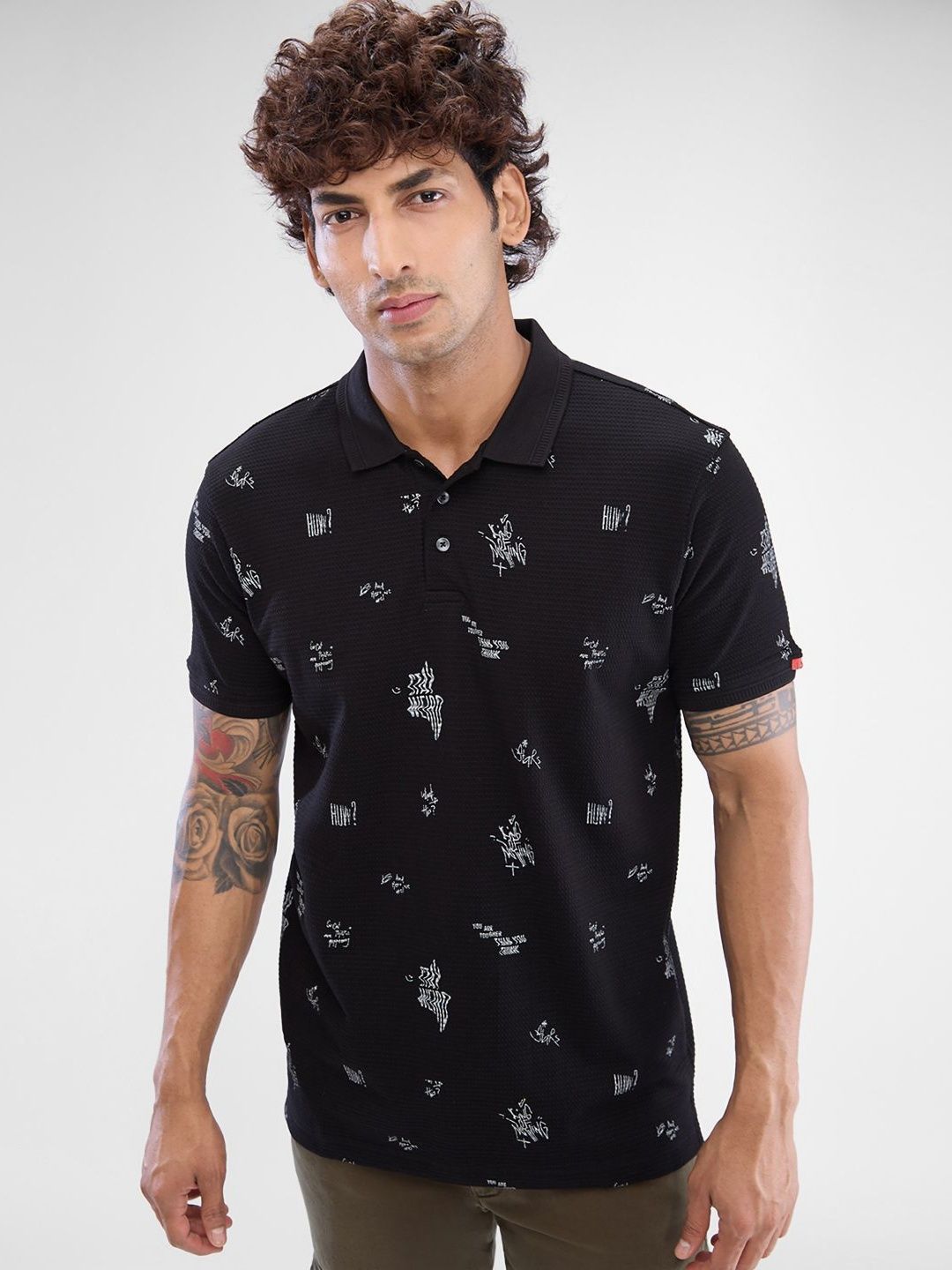 SPYKAR Men Polo Collar Conversational Printed Slim Fit T-shirt