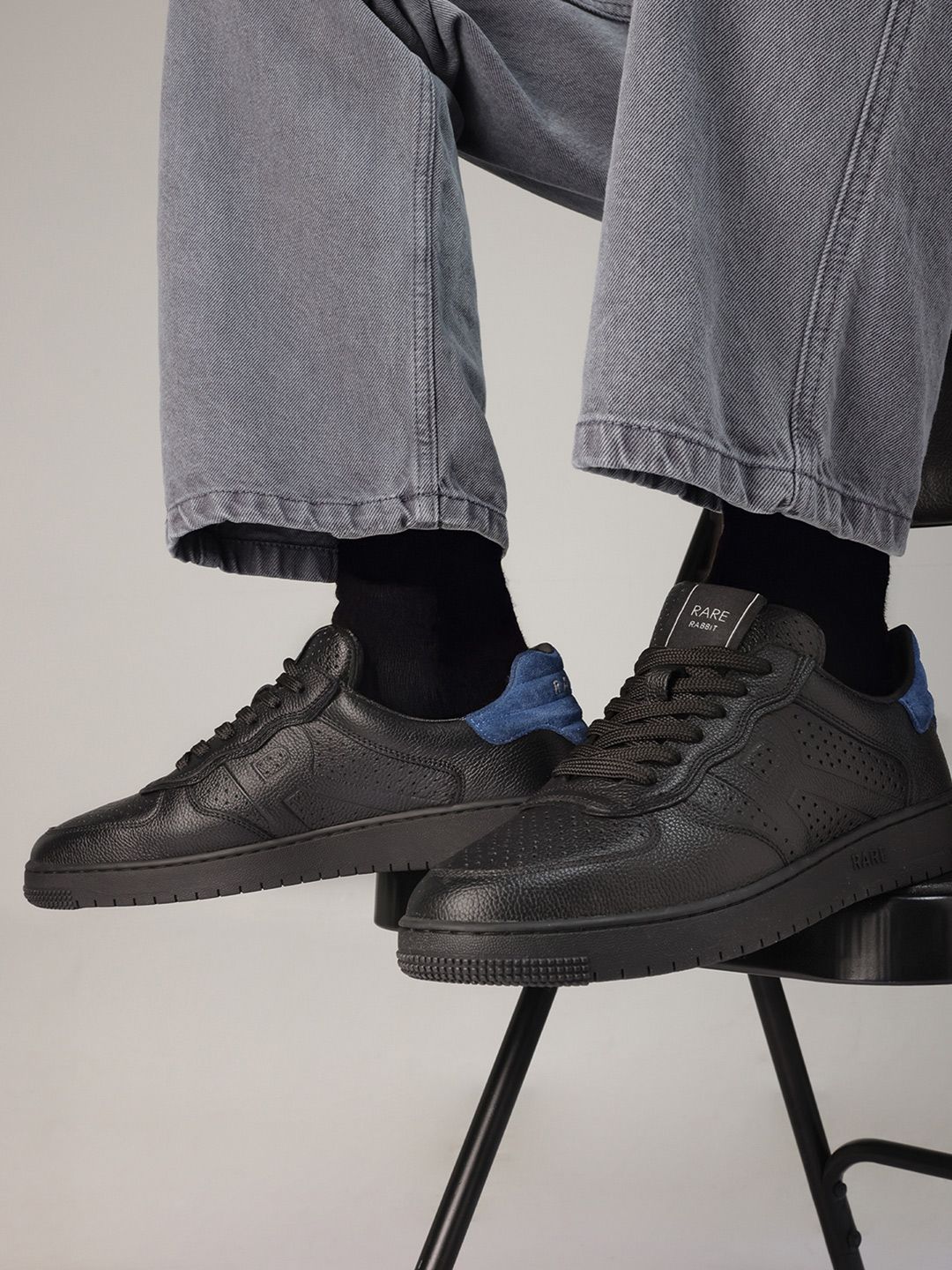 RARE RABBIT Men Perforations Round Toe Leather Sneakers