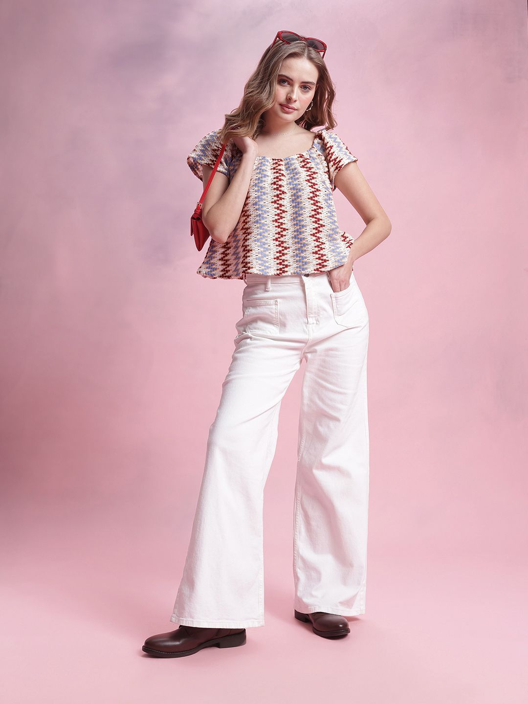 DressBerry Chevron Stripe Self Design Boxy Top