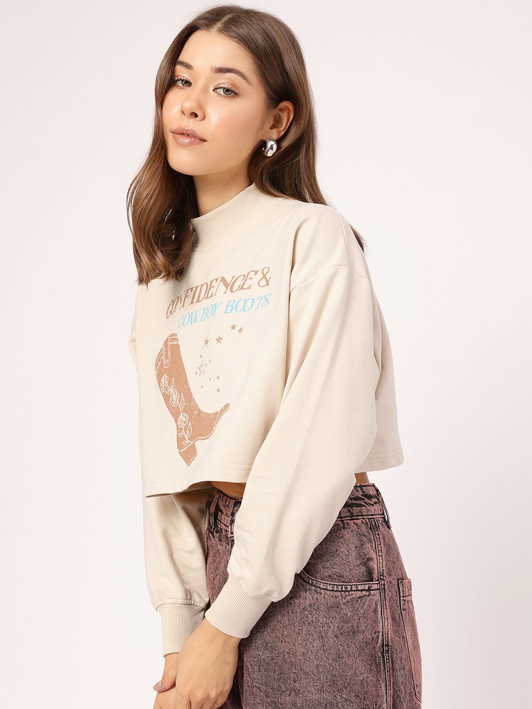 DressBerry Graphic Printed Crop Sweatshirt