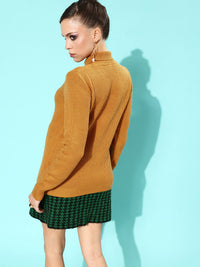 ether Women Mustard Yellow Self Design Pullover