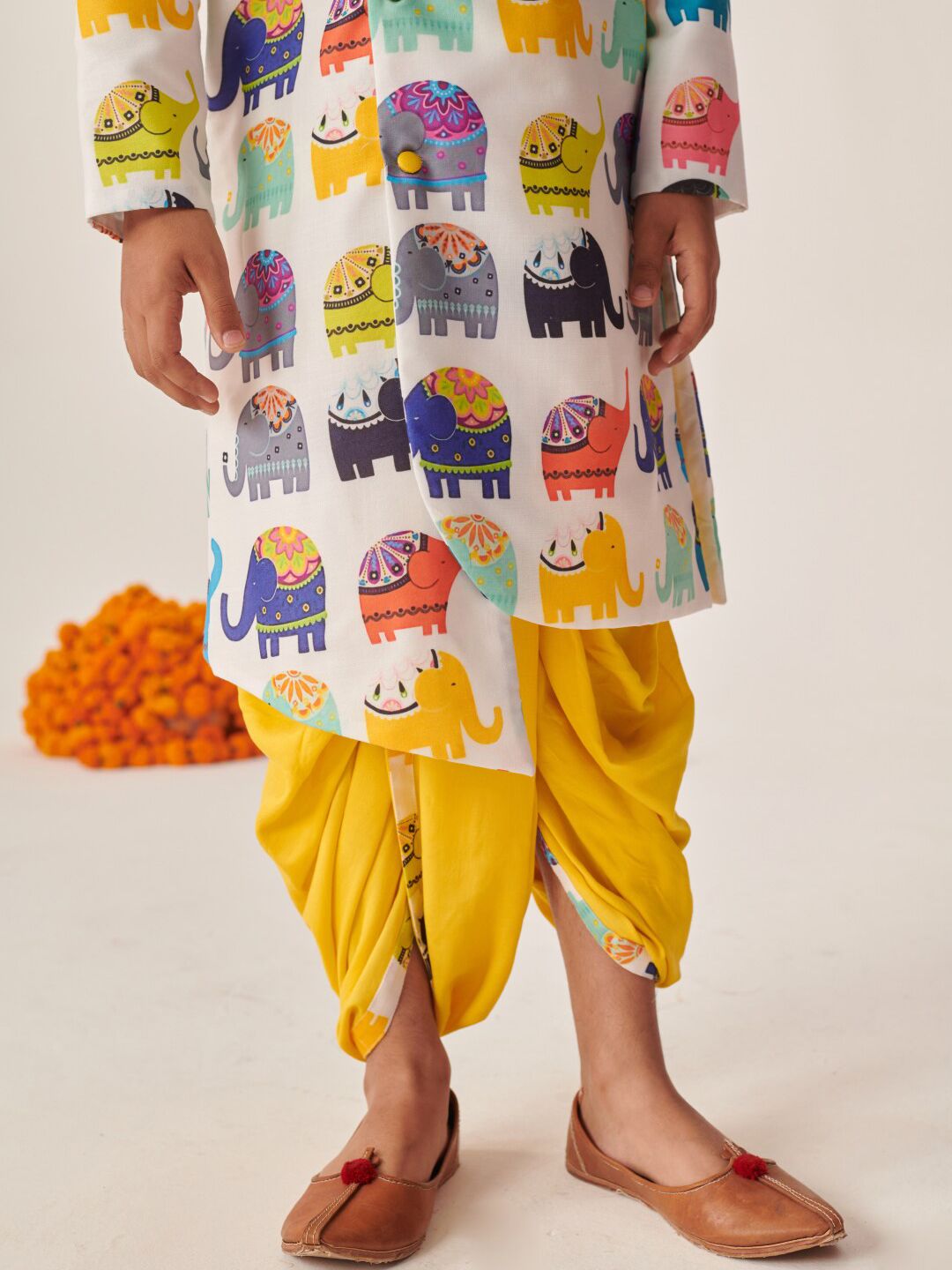 pspeaches Boys Animal Printed Angrakha Kurta with Dhoti Pants