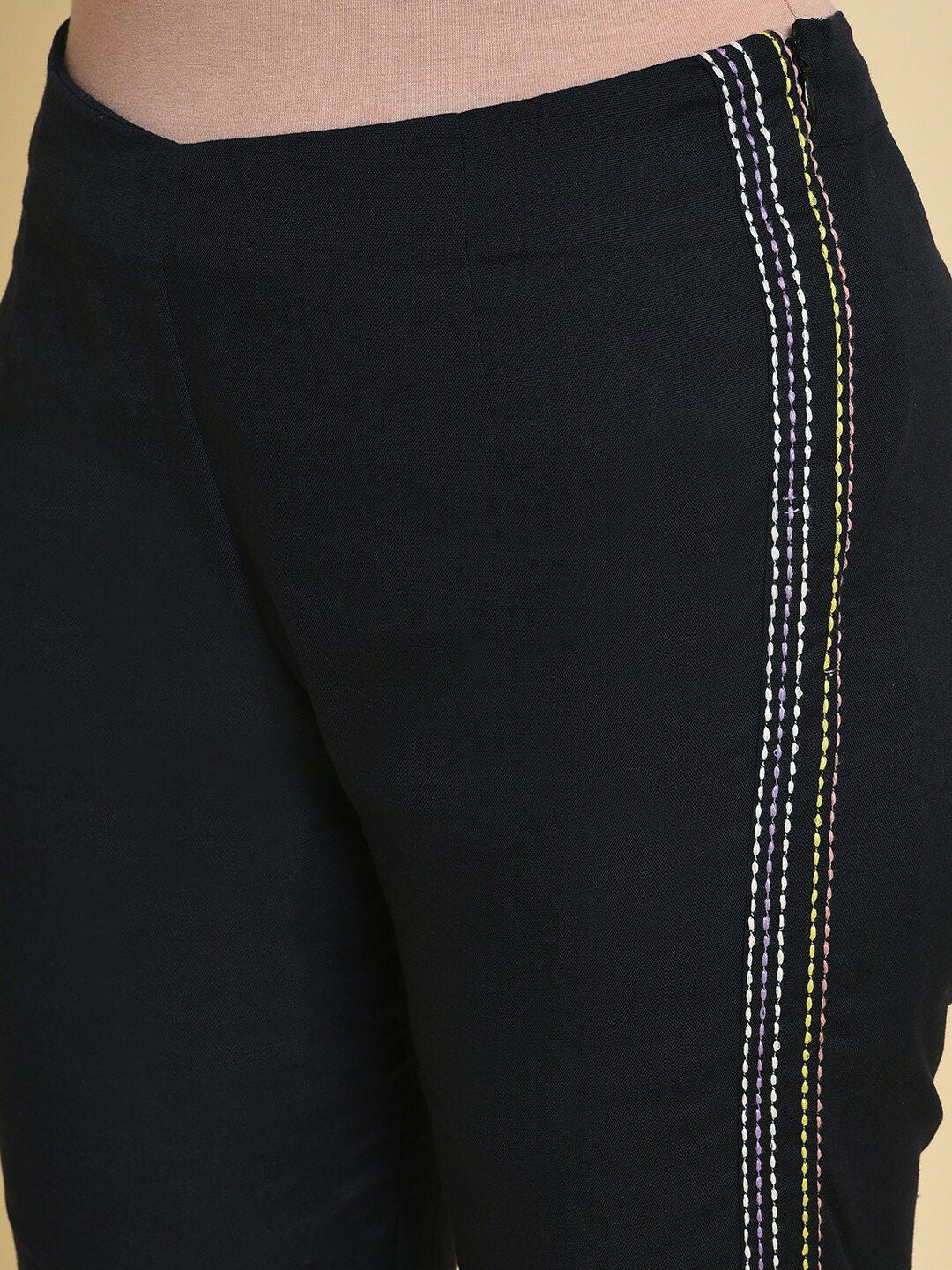 W Striped Thread Work Pure Cotton Kurta with Trousers