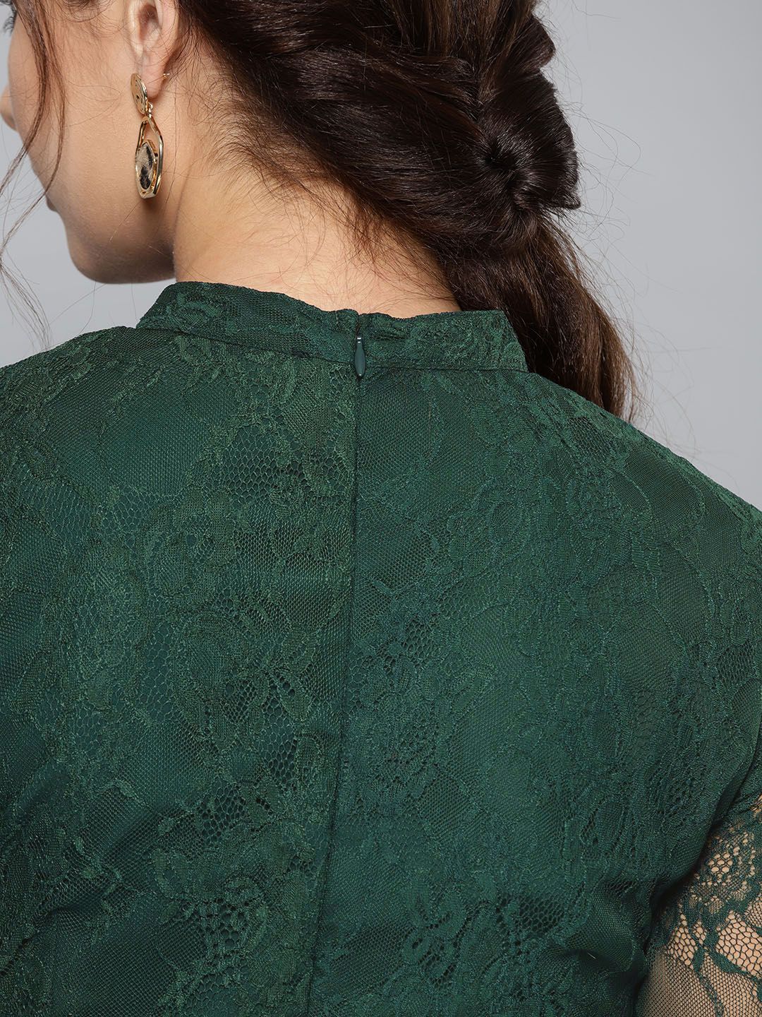 STREET 9 Women Teal Green Lace Layered A-Line Dress