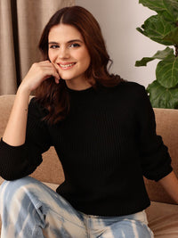 STREET 9 Black Ribbed Acrylic Pullover Sweater