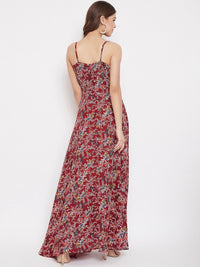 Berrylush Maroon Floral Printed Maxi Dress