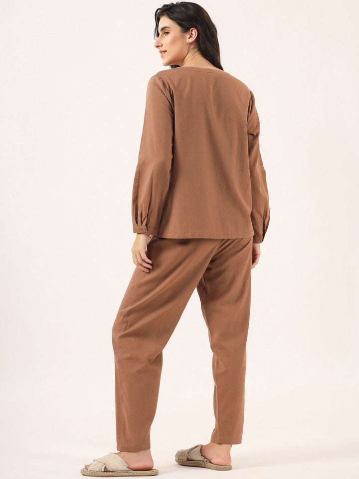 SANSKRUTIHOMES Mandarin Collar Pure Cotton Night suit