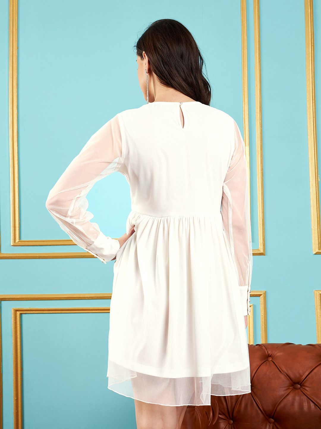 SASSAFRAS White Floral Embroidered A-Line Dress